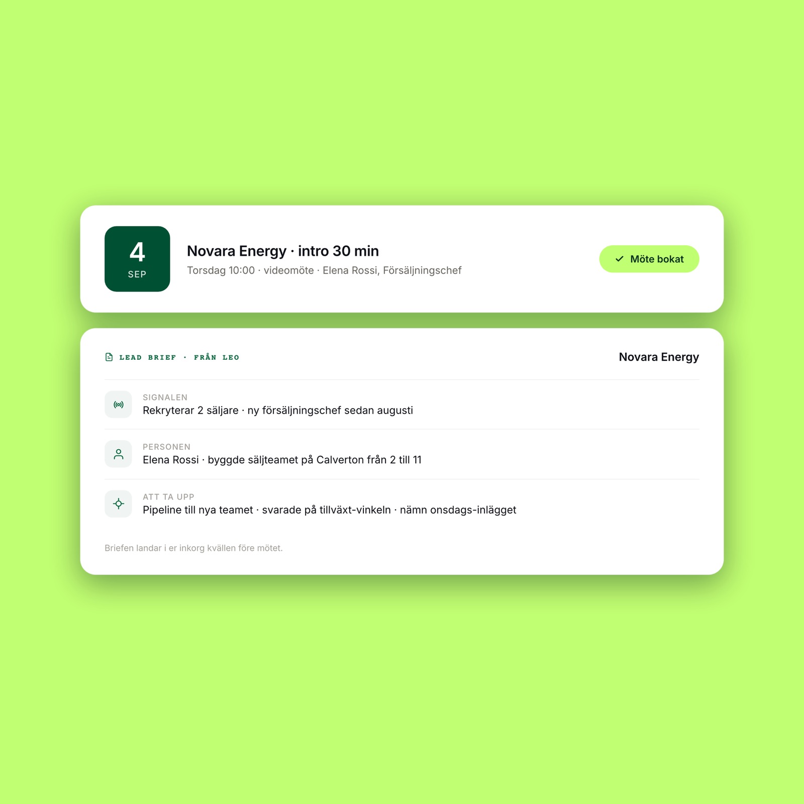 Möte bokat med Lead Brief: signalen, personen och att ta upp (illustration)
