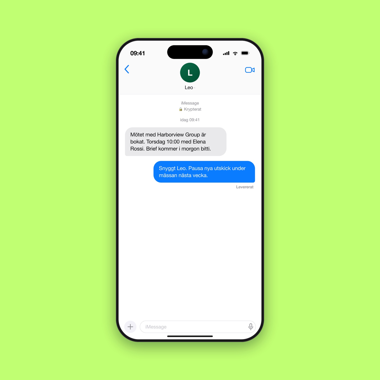iMessage med Leo: mötet bokat, ni styr med ett sms (illustration)