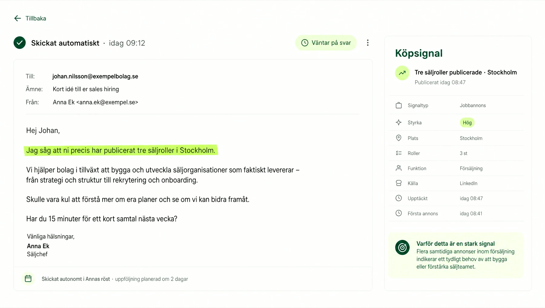 Mejlutkastet: meningen markerad mot signalen den bygger på (illustration)